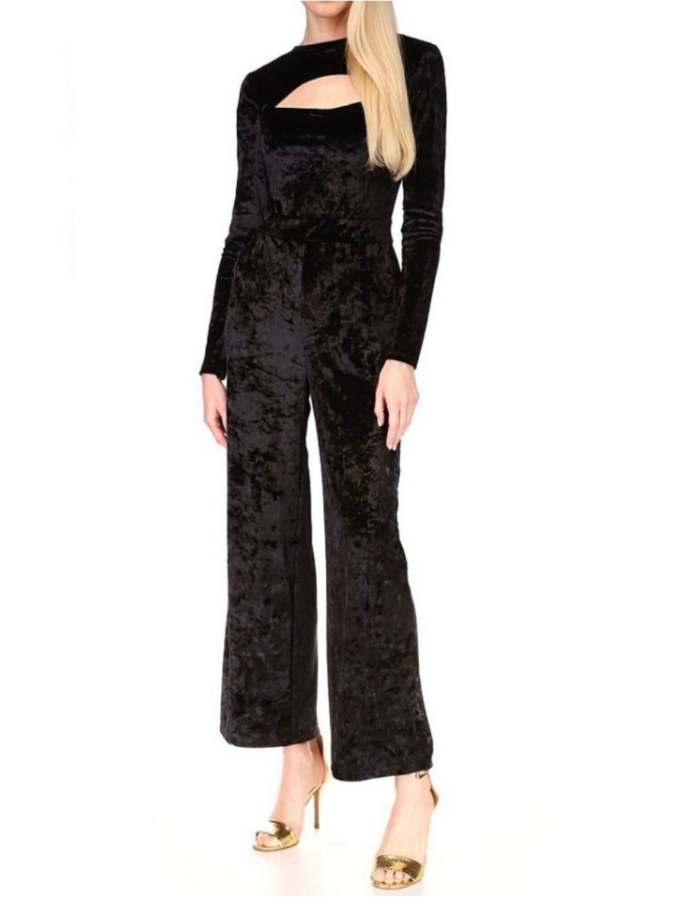 Michael Kors Round Neck Cut-Out Chest Long Sleeve Jumpsuit. Size Small